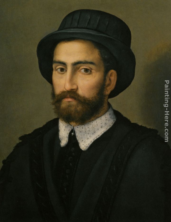 Pier Francesco Di Jacopo Foschi Portrait of a man Bust Length Wearing a Black Coat and Hat